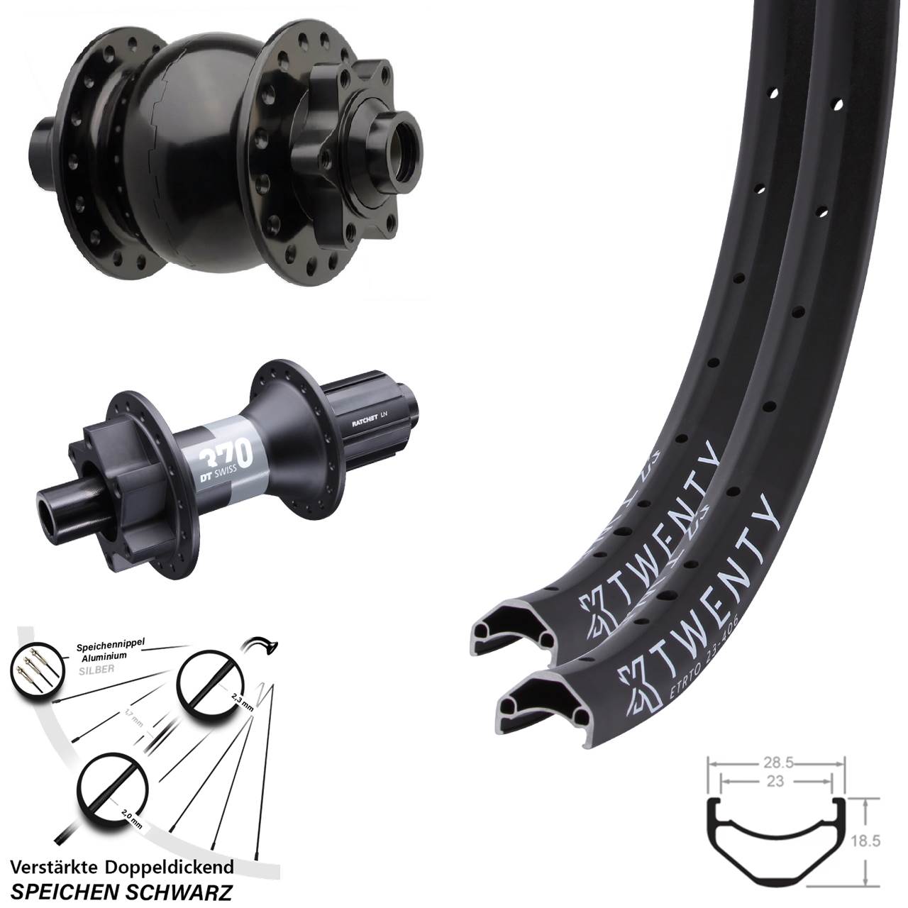 6-Loch Laufradsatz 15x110 12x148 20 Zoll KX Twenty DT Swiss 370 SON 28 8-11 fach HG