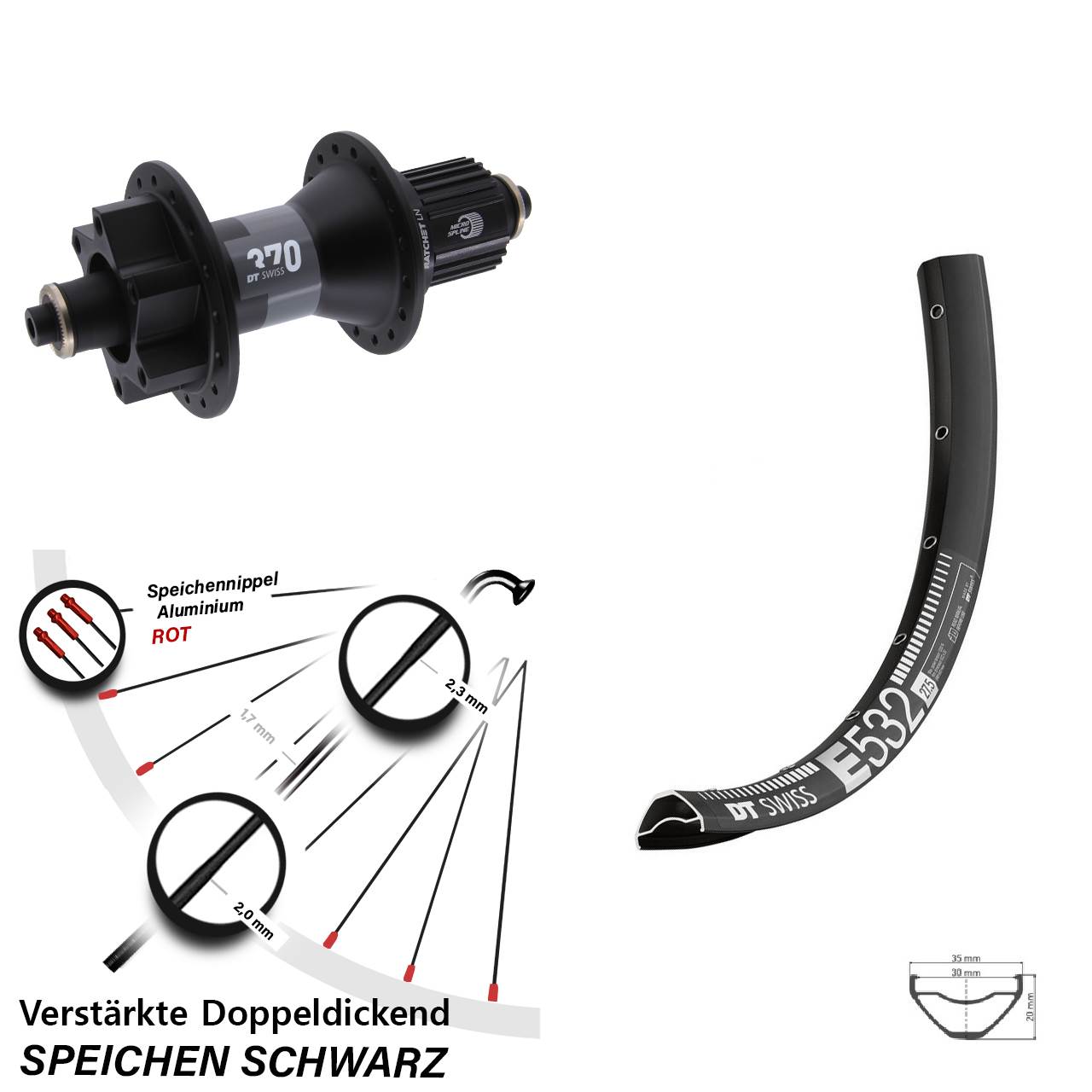 Hinterrad 6-Loch Disc QR 27,5 Zoll DT Swiss E532-370 Hybrid Shimano Micro Spline