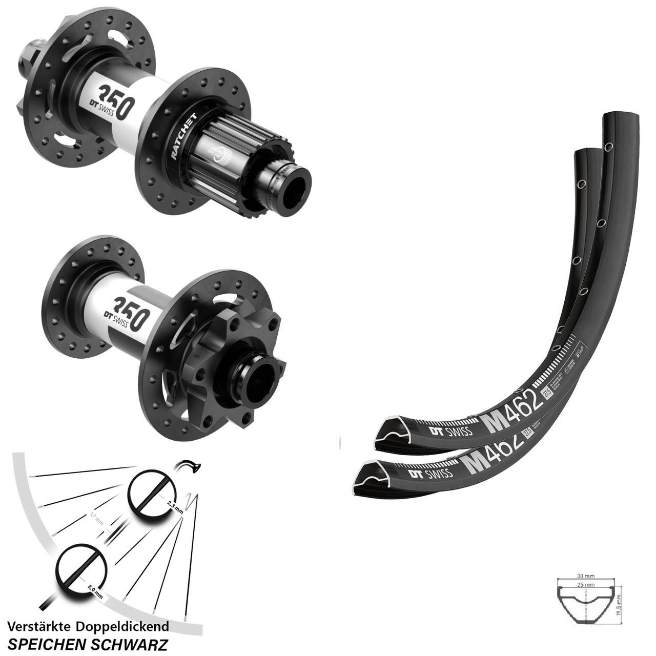 DT Swiss M462-350 29 Zoll Laufradsatz 6-Loch 15x110 12x148 Boost Shimano Micro Spline