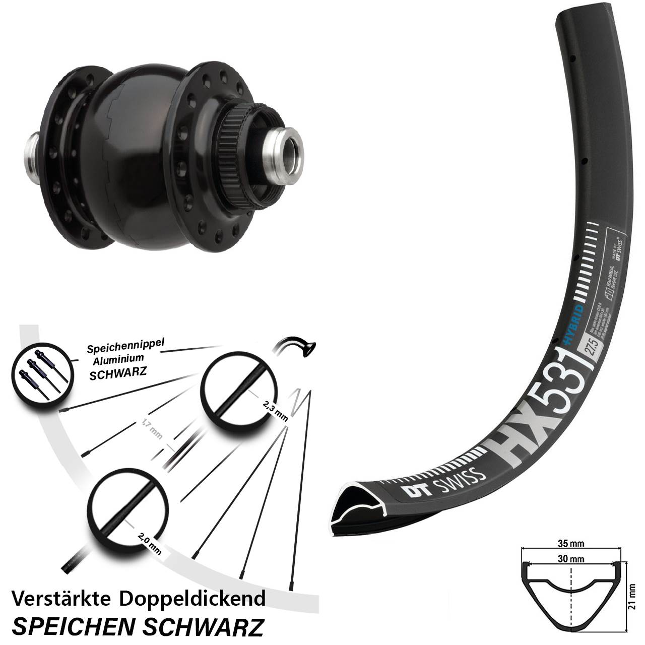 29 Zoll DT Swiss HX 531 SON 28 Dynamo-Vorderrad Centerlock 12x100