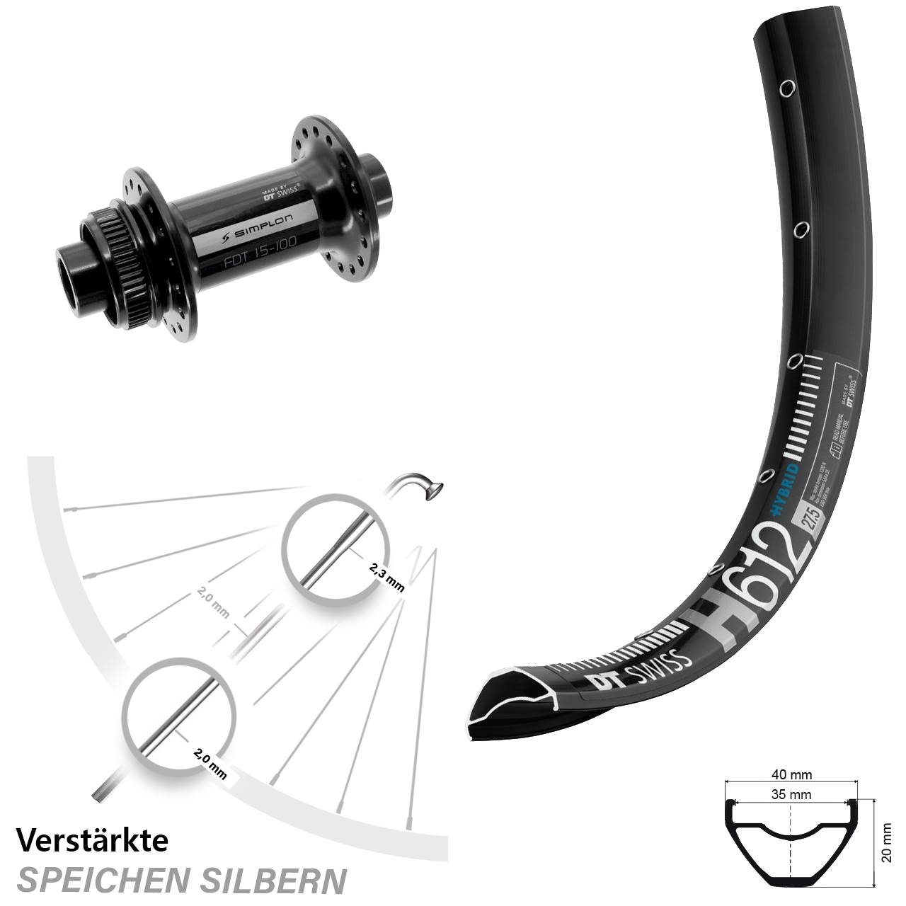 DT Swiss H612 370 27,5 Zoll Vorderrad Centerlock 15x100
