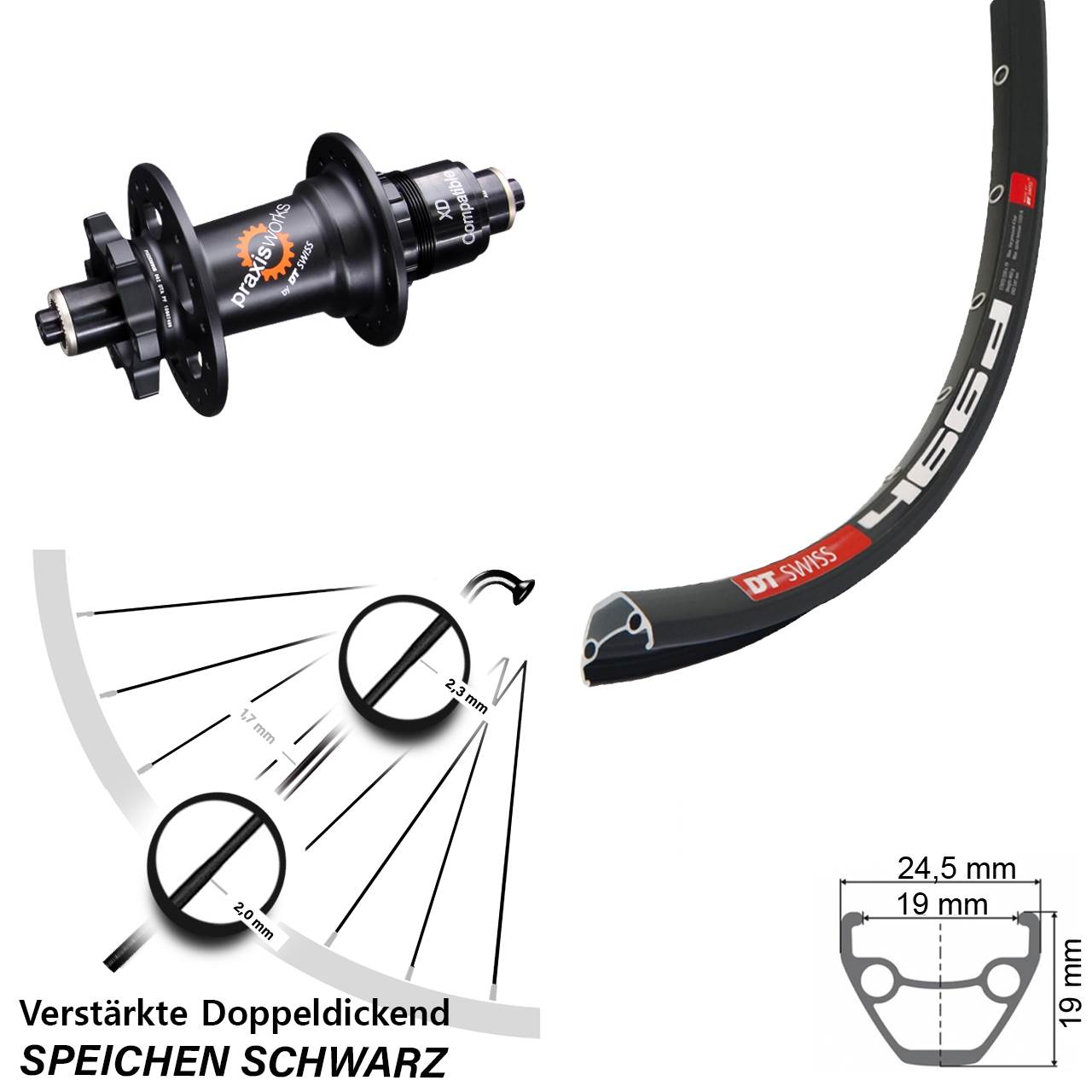 DT Swiss 466-350 29 Zoll Hinterrad 6-Loch für Schnellspanner SRAM XD