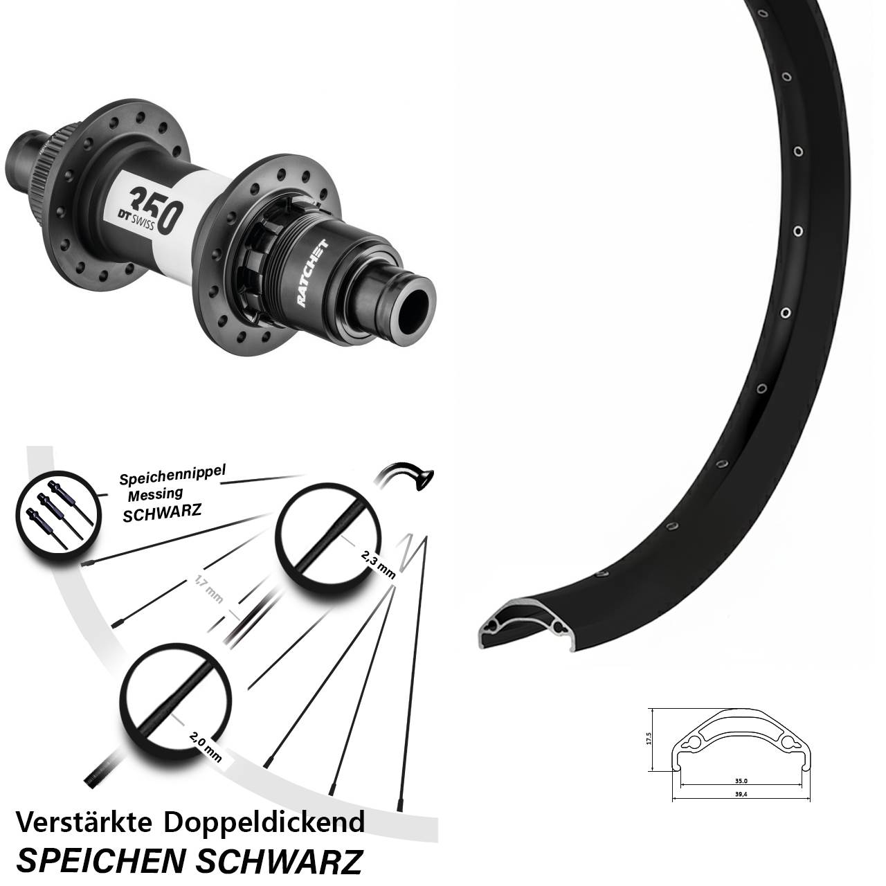 Hinterrad 29 Zoll Ryde Disc 35 DT Swiss 350 CL SRAM XD 11-12 fach 12x142