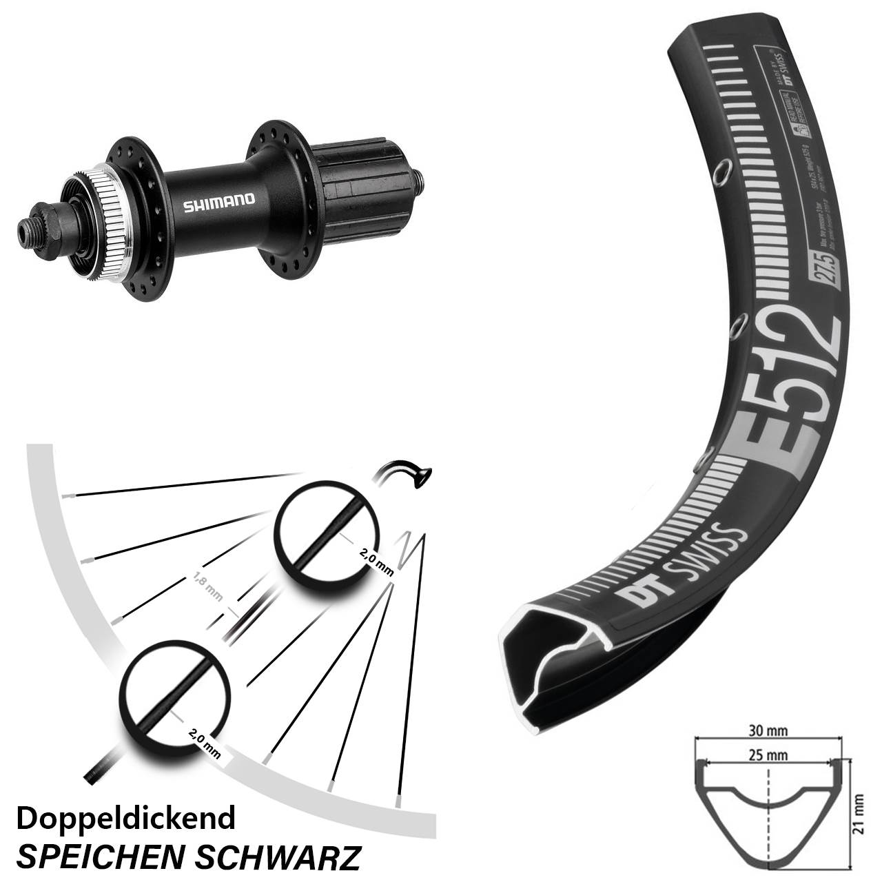 DT Swiss E512 Shimano FH-M4050 29 Zoll Disc Laufrad für Schnellspanner 8-11 fach