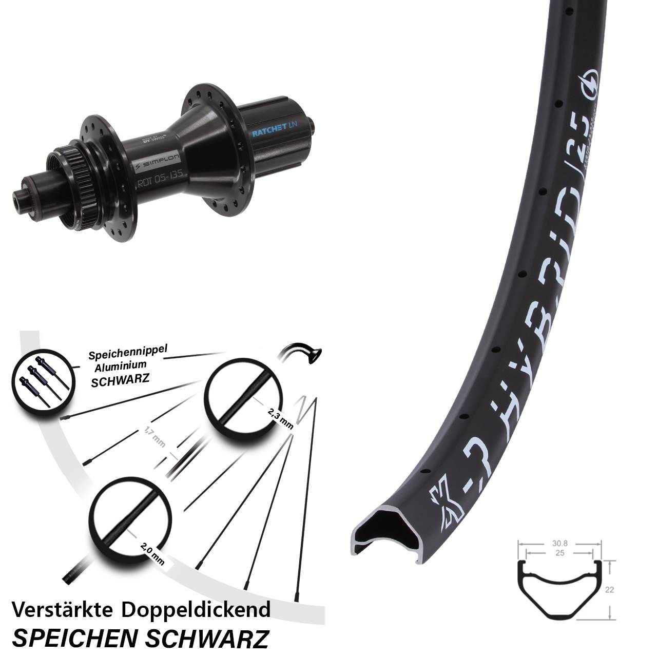 KX-R Hybrid 25 DT Swiss 370 27,5 Zoll Disc Hinterrad für Schnellspanner 8-11 fach