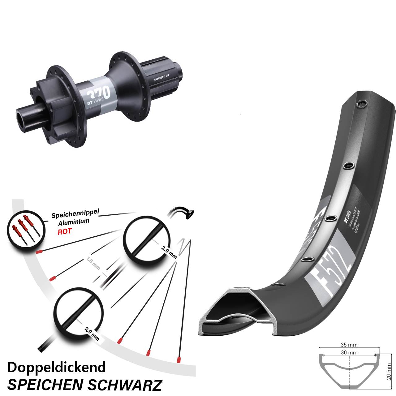 29 Zoll DT Swiss F 572-370 Disc Hinterrad 12x148 8-11 fach HG