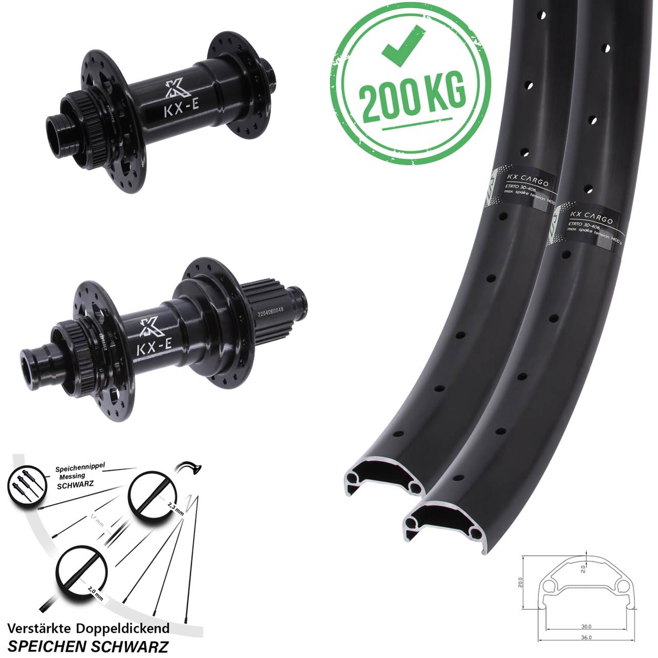 20/27,5 Zoll KX-E Cargo Laufradsatz 15x110 12x148 Micro Spline Centerlock