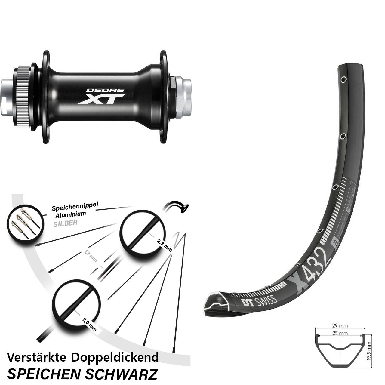 29 Zoll DT Swiss X 432 Shimano XT Vorderrad Centerlock 15x110 Boost