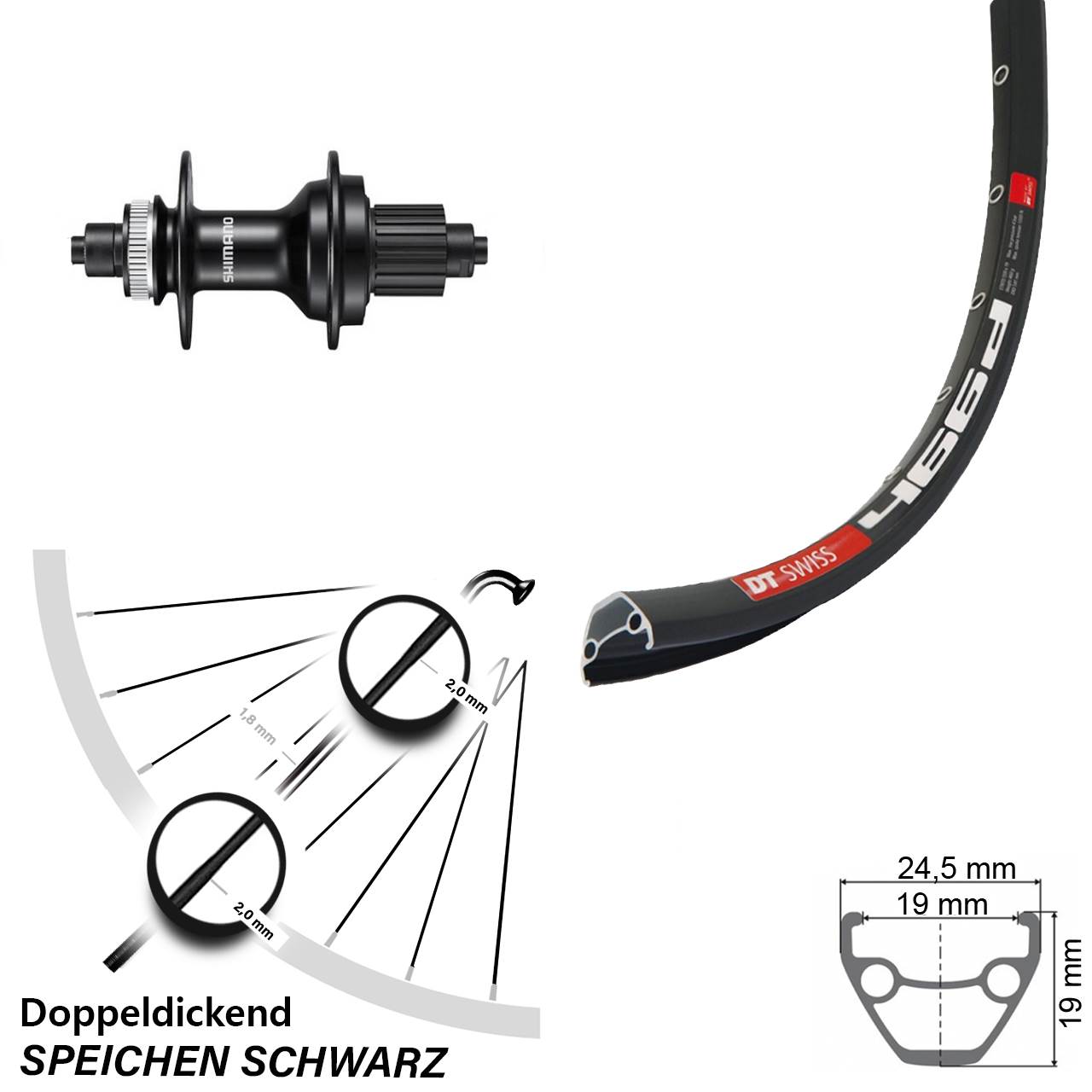 29 Zoll DT Swiss 466 Shimano FH-MT500 Hinterrad Centerlock für Schnellspanner Micro Spline