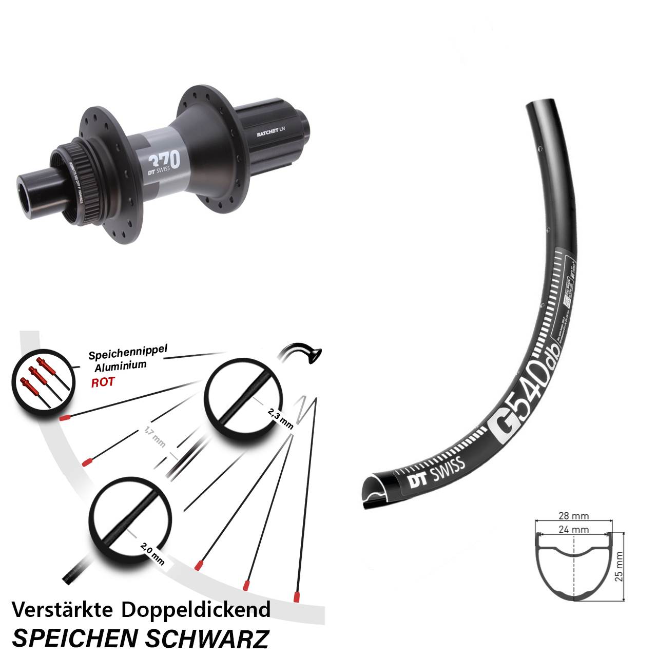 DT Swiss G540-370 28-29 Zoll Centerl. Hinterrad 12x142 11-12 fach