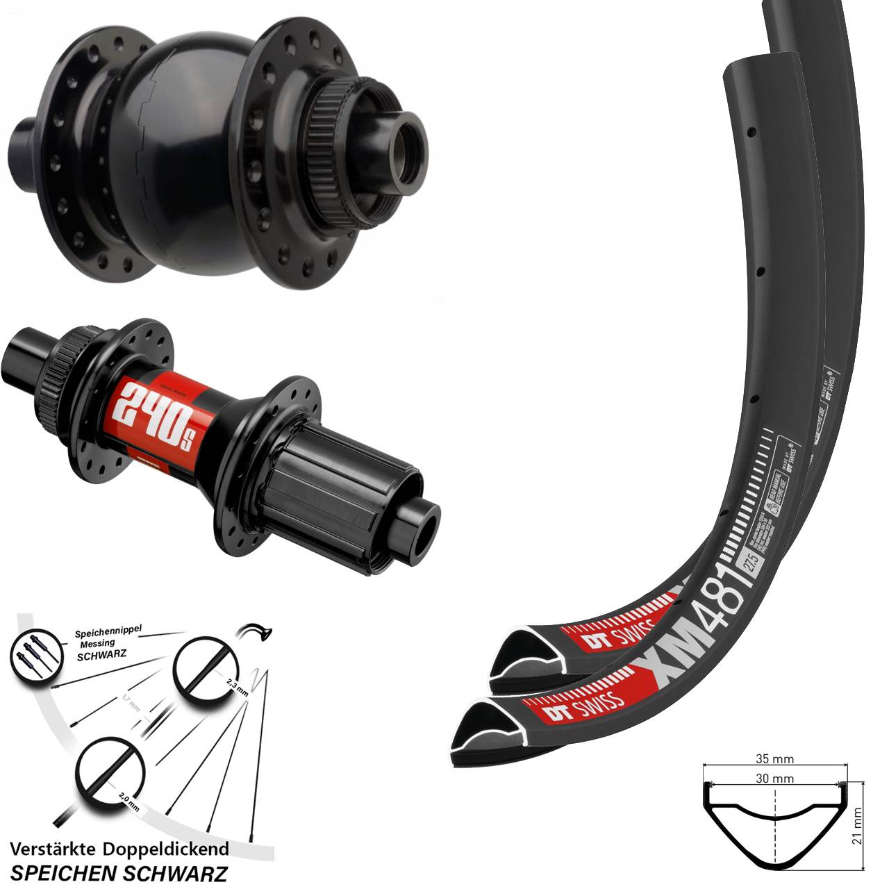 27,5 Zoll DT Swiss XM481 240S SON 28 Boost Disc Laufradsatz Boost 8-11 fach