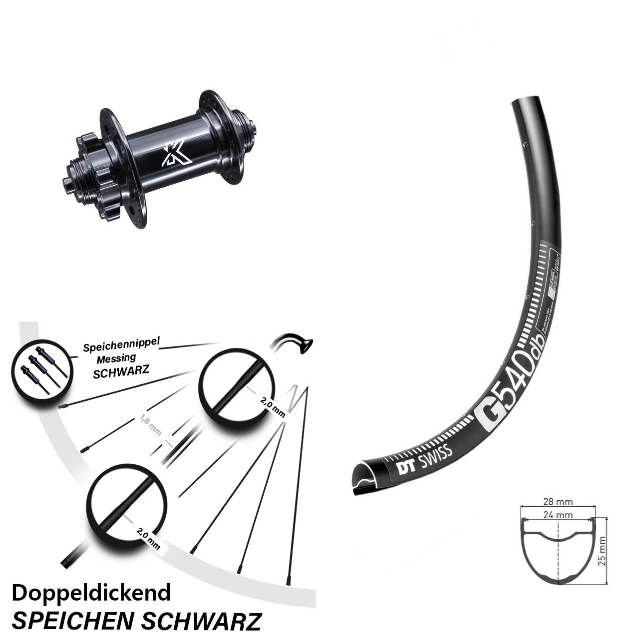 Vorderrad Gravel KX-M 6-Loch DT Swiss G 540 für Schnellspanner