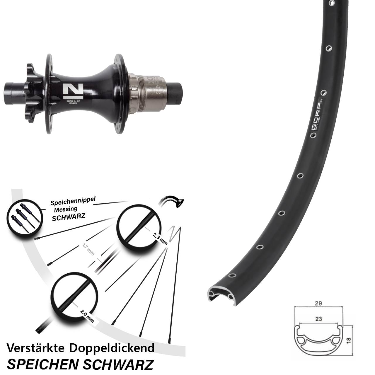28-29 Zoll Gora 23 Novatec D462 Disc Laufrad 12x148 SRAM XD