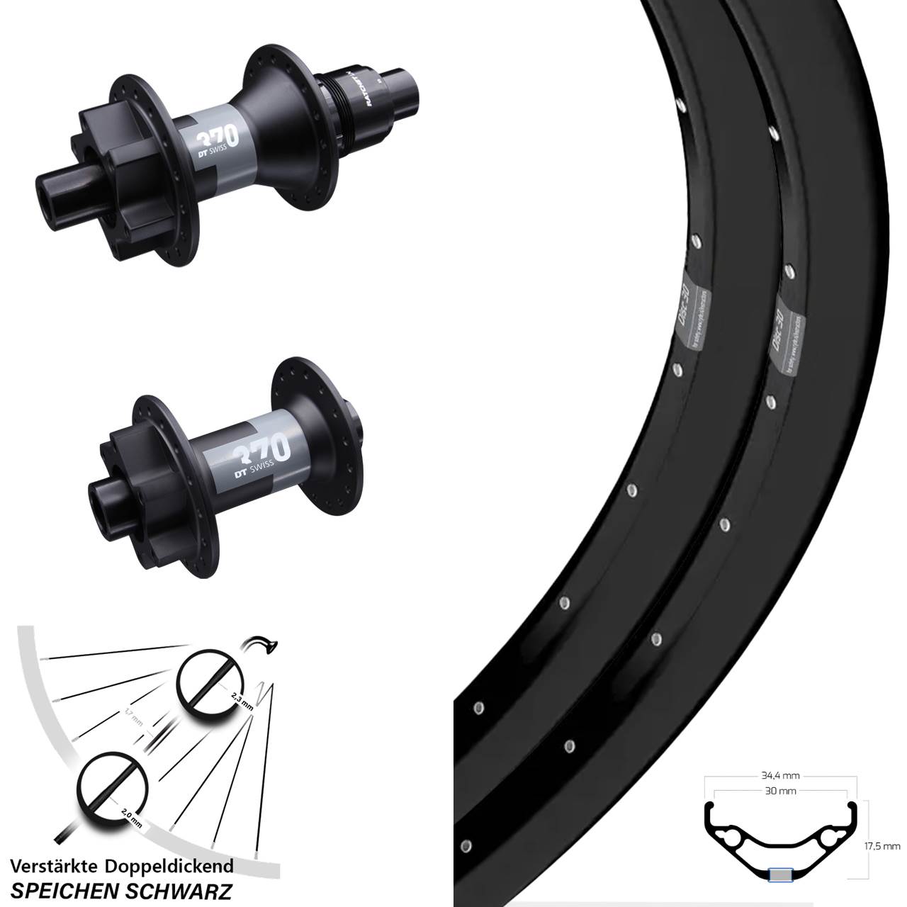 27,5 Zoll Ryde Disc 30 DT Swiss 370 Laufradsatz 15x100 12x142 XD