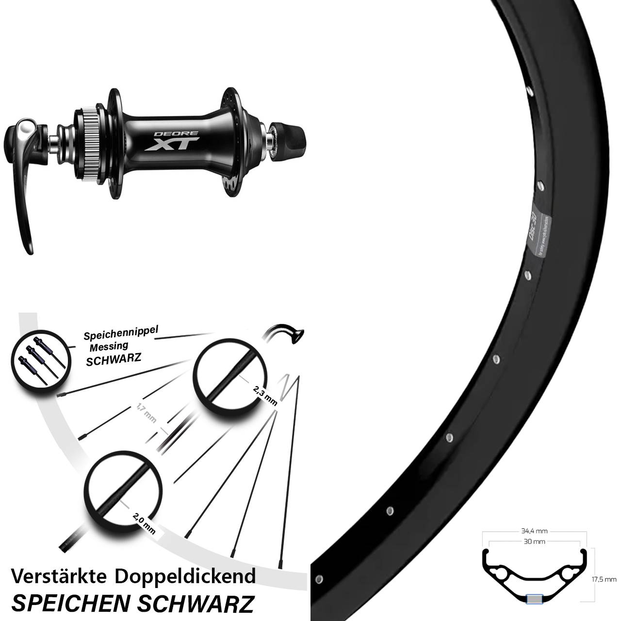 Vorderrad QR 27,5 Zoll Ryde Disc 30 Shimano HB-M8000