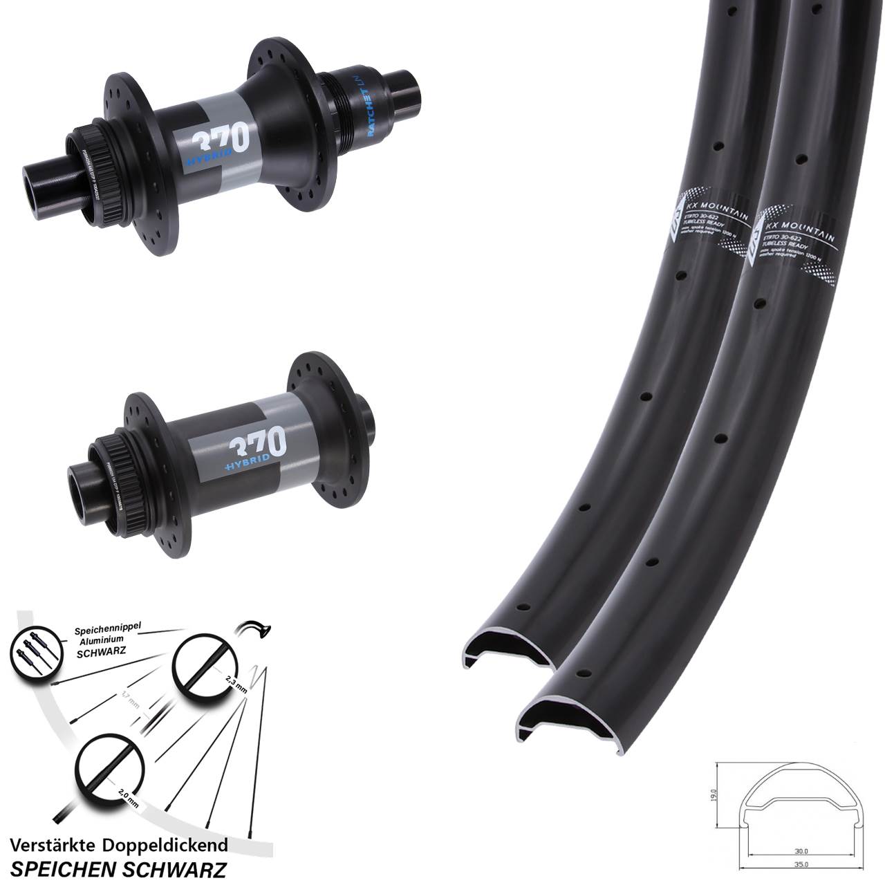 KX Mountain TR DT Swiss 370 Hybrid 29 Zoll Disc Laufradsatz 15x110 12x148 XD 11-12 fach