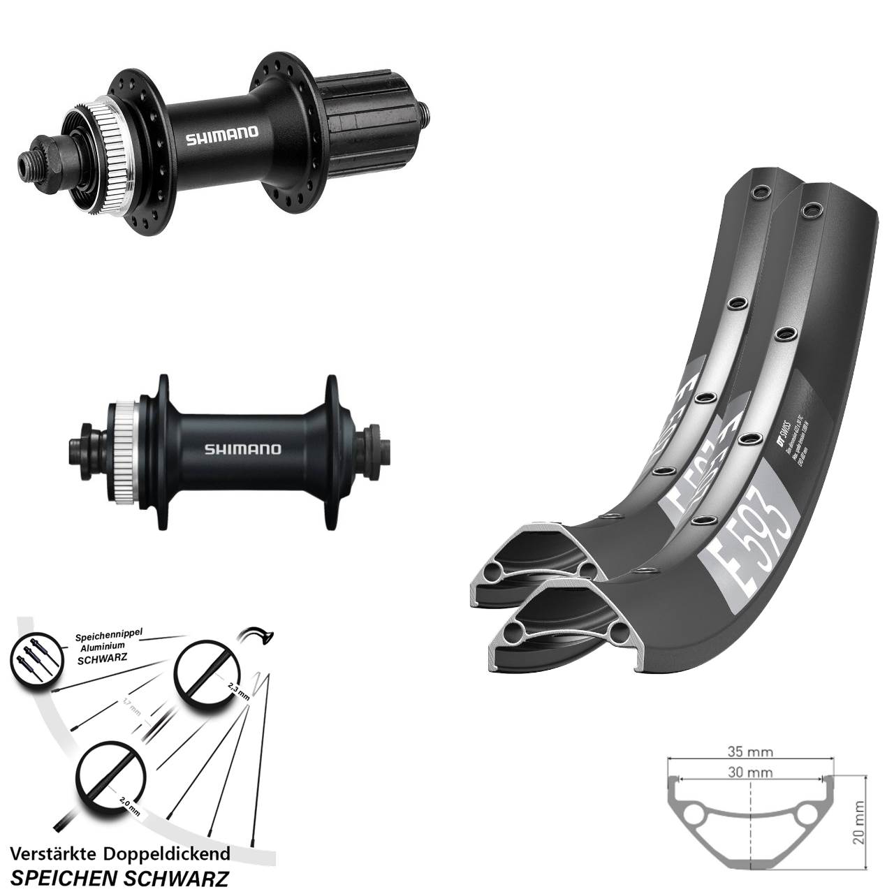 Disc Laufradsatz QR 29 Zoll DT Swiss E593 Shimano Alivio HB-M4050 8-11 fach