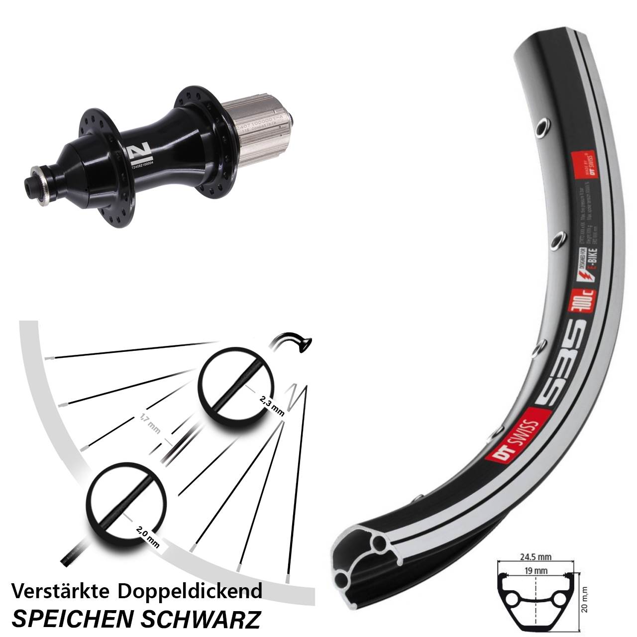DT Swiss 535 Novatec F162 Strong 26 Zoll Laufrad hinten für Schnellspanner 8-12 fach HG