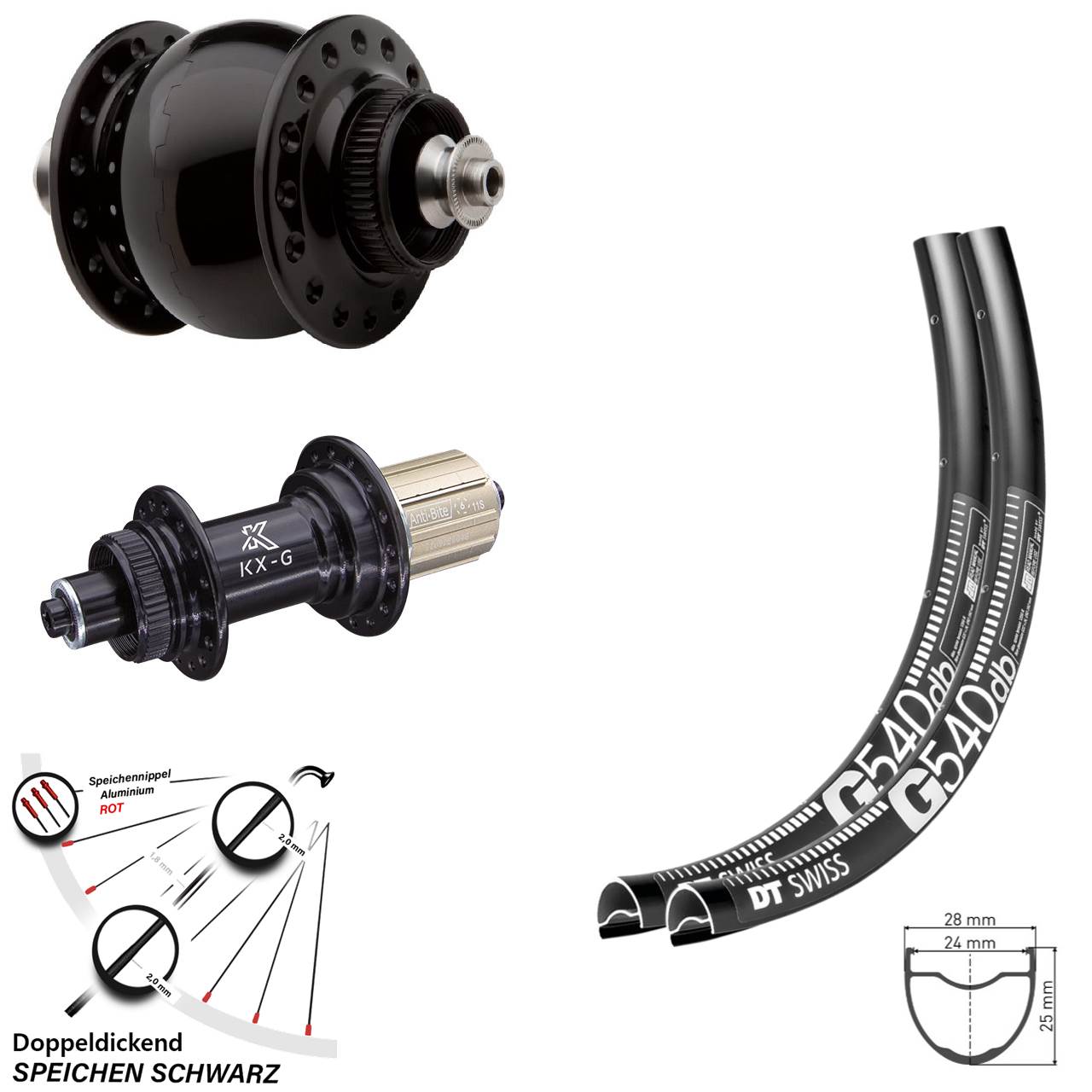 Gravel Laufradsatz Dynamo SON 28 Centerlock KX-G Nabe 100x135 mm Schnellspanner 11-fach