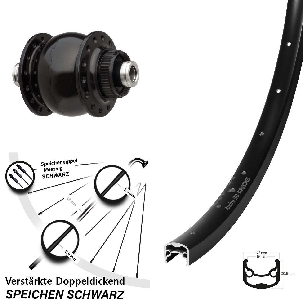 Disc Nabendynamo-Laufrad 28 Zoll Ryde Andra 30 SONdelux 12x100