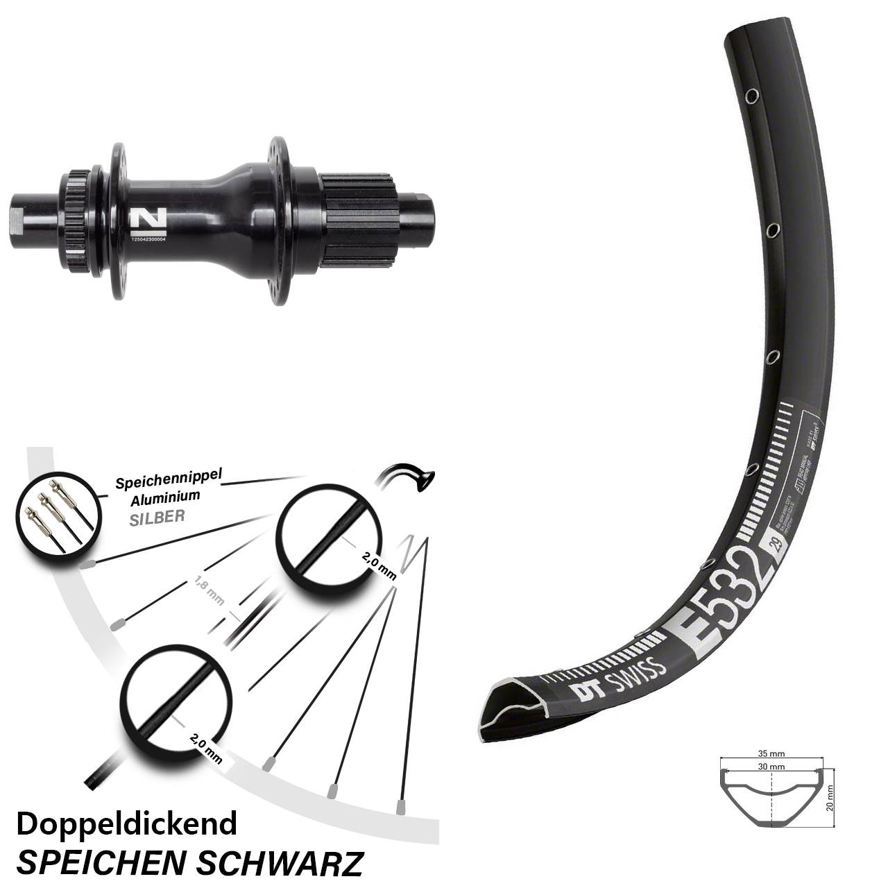 29 Zoll DT Swiss E 532 Novatec D792SB Disc Laufrad 12x142 Shimano Micro Spline