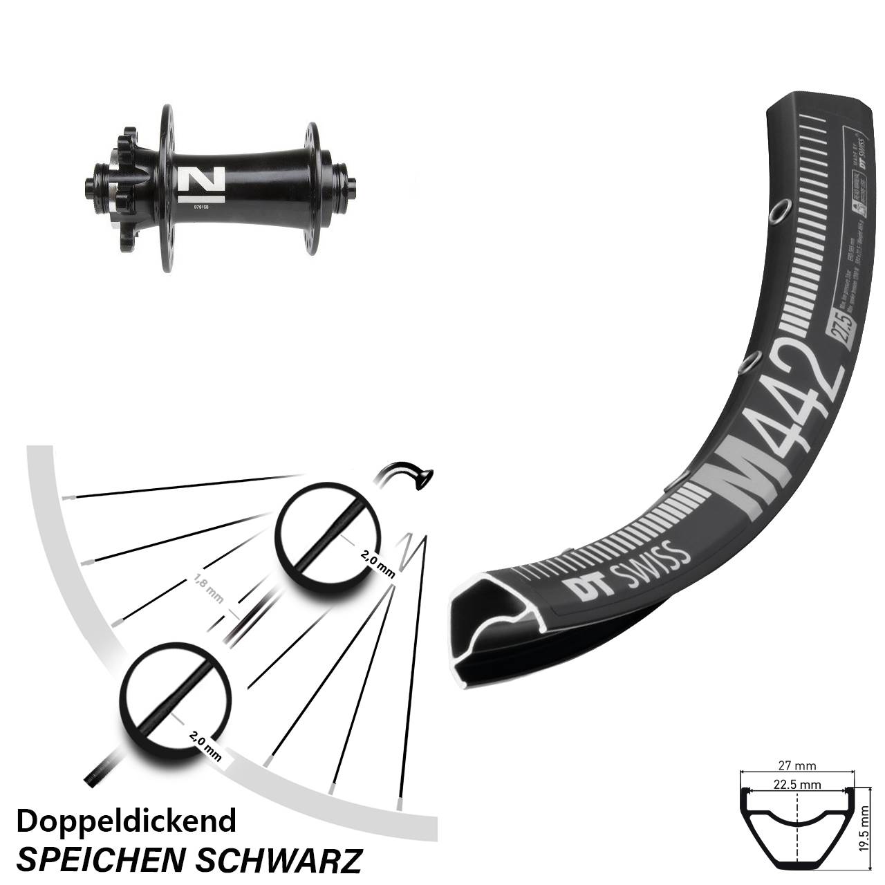 28-29 Zoll DT Swiss M442 Novatec D791 Disc Vorderrad QR