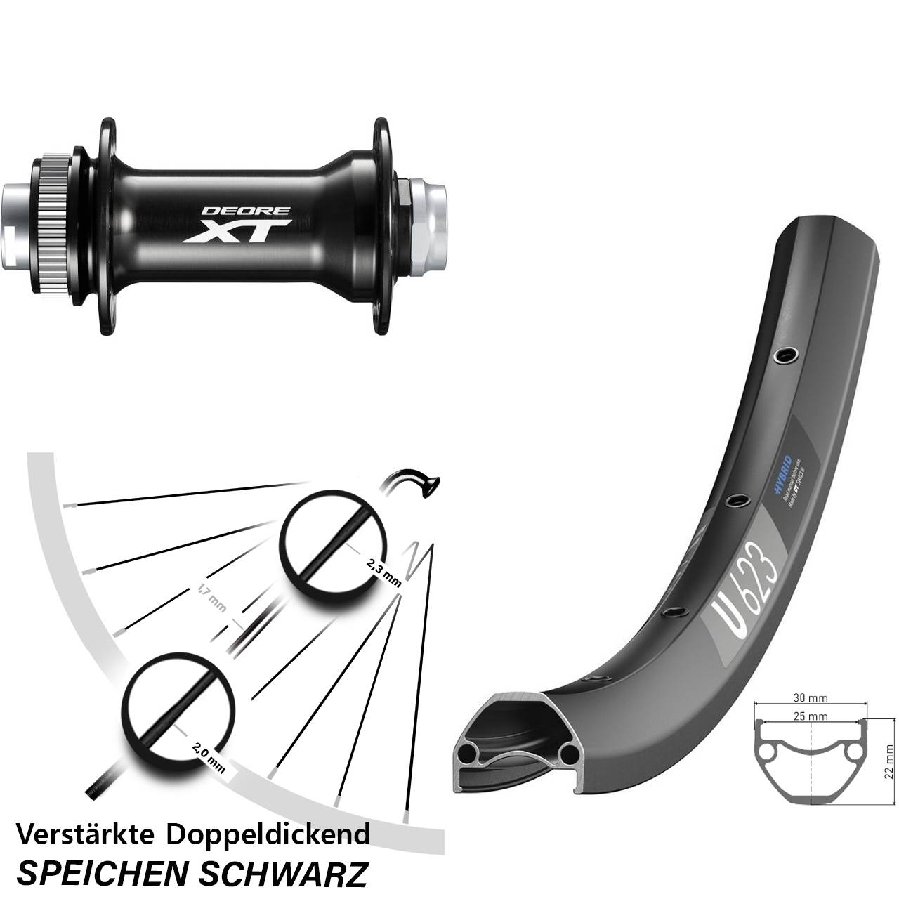 Disc Vorderrad 29 Zoll DT Swiss U623 Shimano Deore XT HB-M8010-B 15x110 Boost