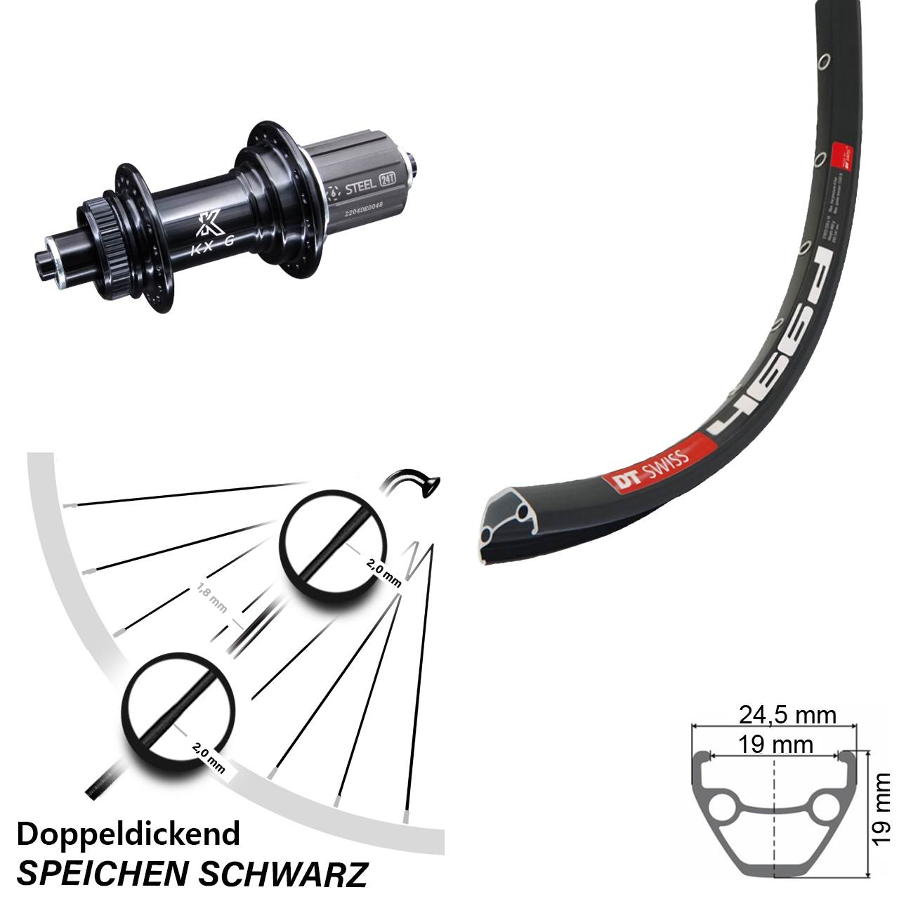 28 Zoll DT Swiss 466d Hinterrad KX-GS 8-12 fach