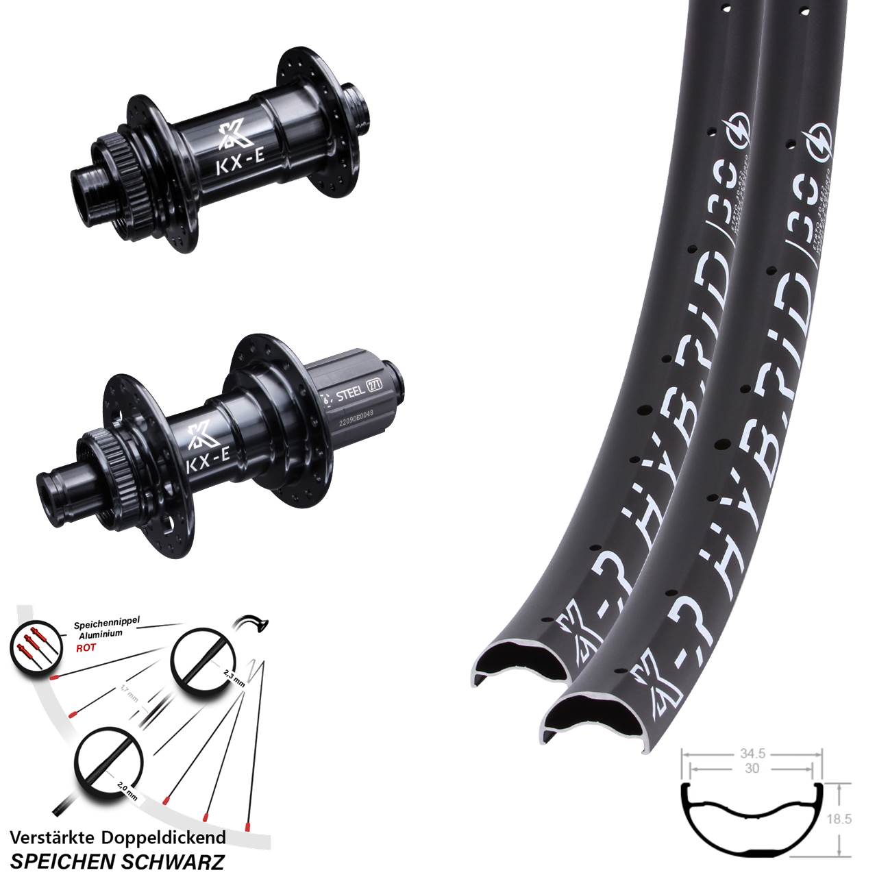 29 Zoll KX-ER Hybrid 30-622 ETRTO verstärkt E-Bike Steckachse 100x142 mm Centerlock