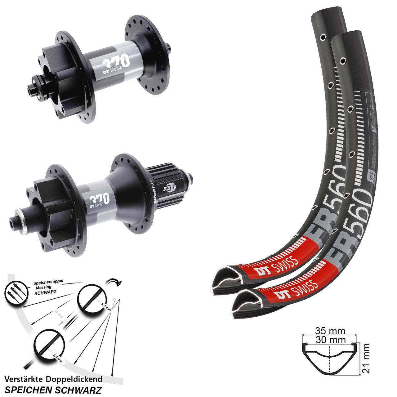 26 Zoll DT Swiss FR 560 370 Disc Laufrad-Satz für Schnellspanner Shimano Micro Spline