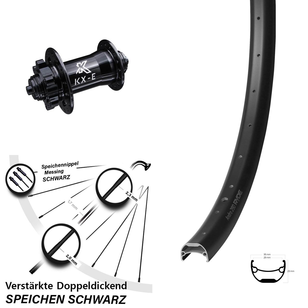 Vorderrad 6-Loch QR 26 Zoll Ryde Andra 29 KX-E Heavy Duty