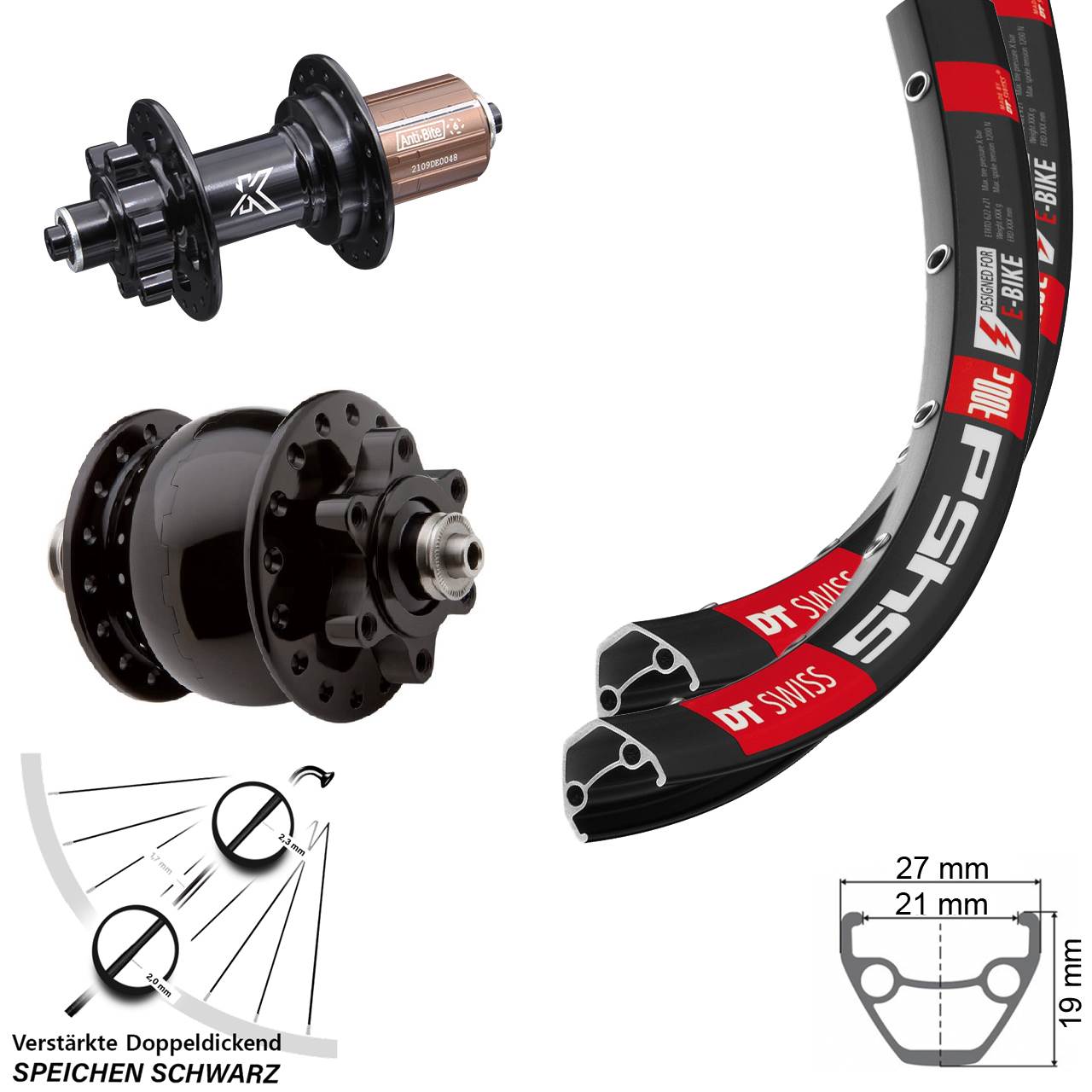 6-Loch Laufradsatz 26 Zoll DT Swiss 545 KX-M SON 28 8-12 fach für Schnellspanner