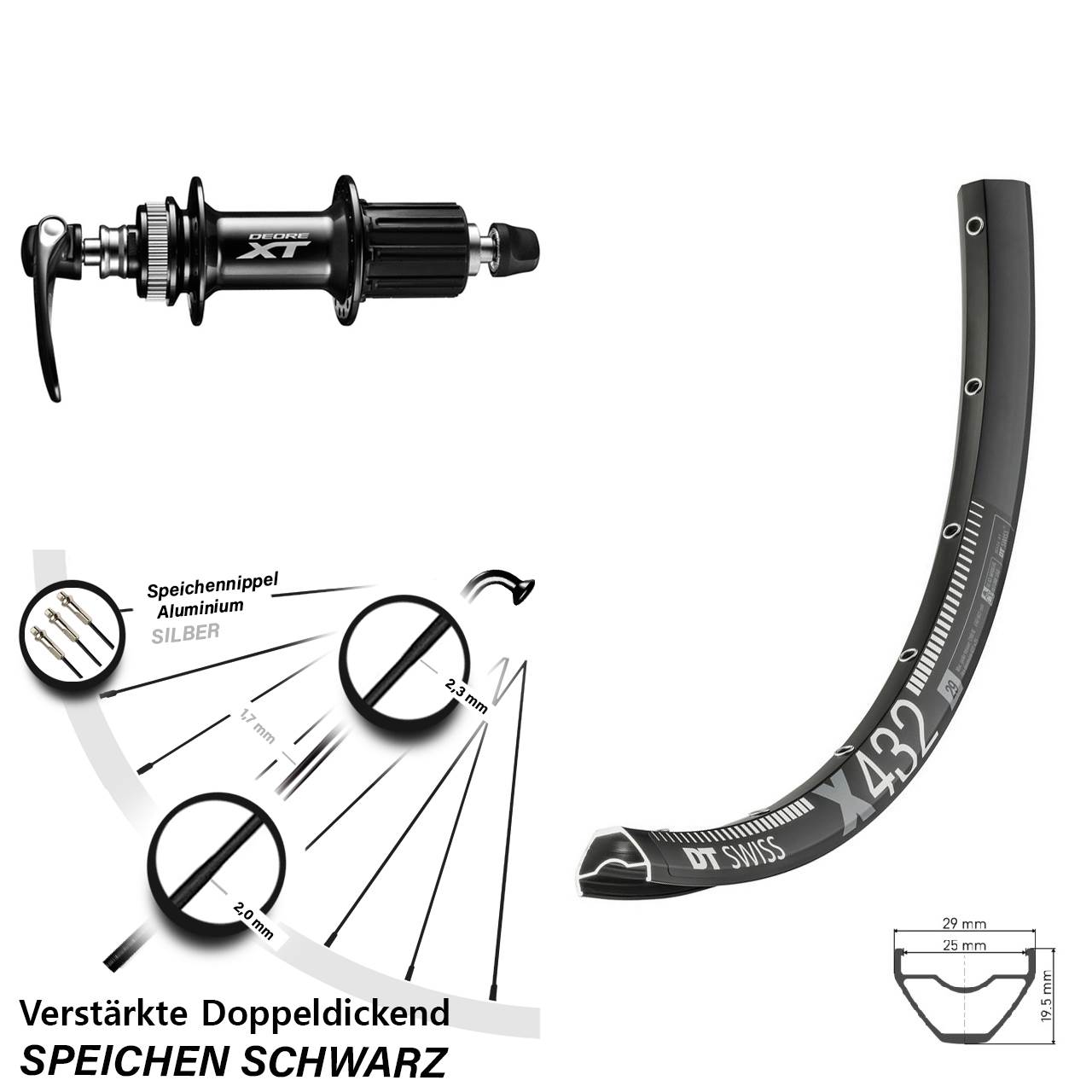 Disc Hinterrad 29 Zoll DT Swiss X 432 Shimano FH-M8000 8-11 fach für Schnellspanner