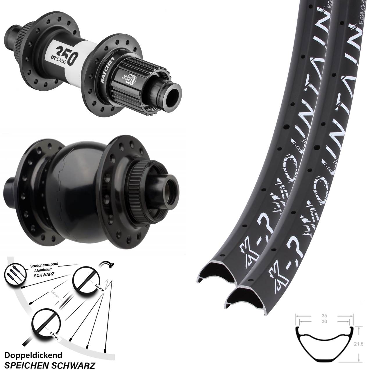 Laufradsatz 29 Zoll Boost Dynamo SON 28-15 Centerlock 350 DT Swiss KX-R Micro Spline