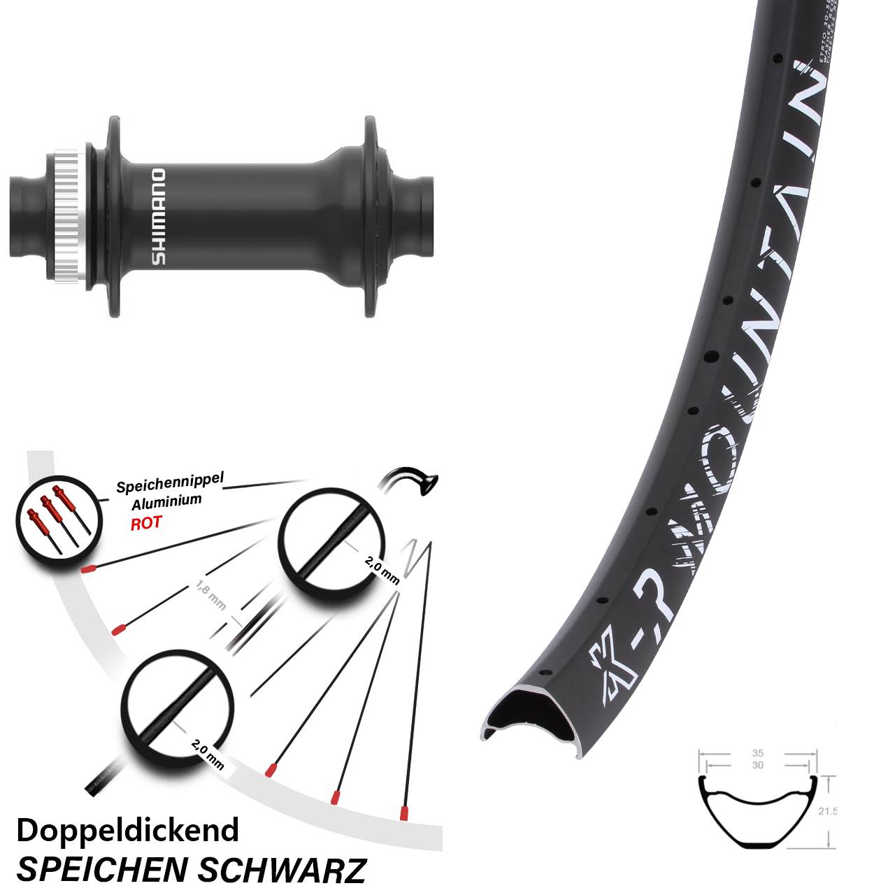 29 Zoll KX-R Mountain Shimano HB-MT410-B Disc Laufrad 15x110 Boost