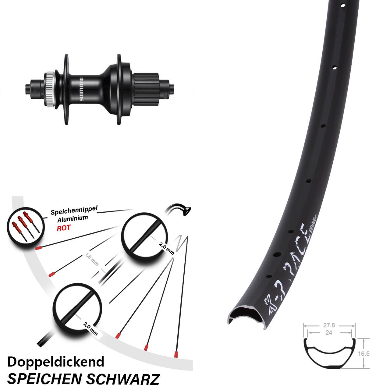 KX-R Race Shimano MT500 Hinterrad Centerlock für Schnellspanner Micro Spline