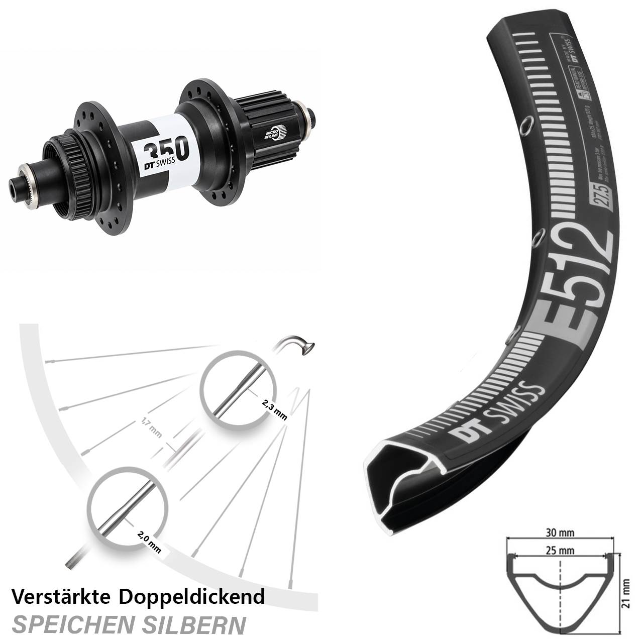 DT Swiss E 512-350 Ratchet 36 29 Zoll Hinterrad für Schnellspanner Shimano Micro Spline