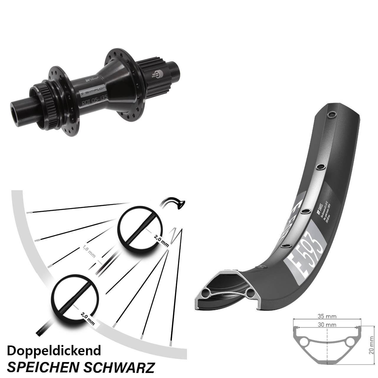 Disc Hinterrad 27,5 Zoll DT Swiss E 593-370 Hybrid Shimano Micro Spline 12x142