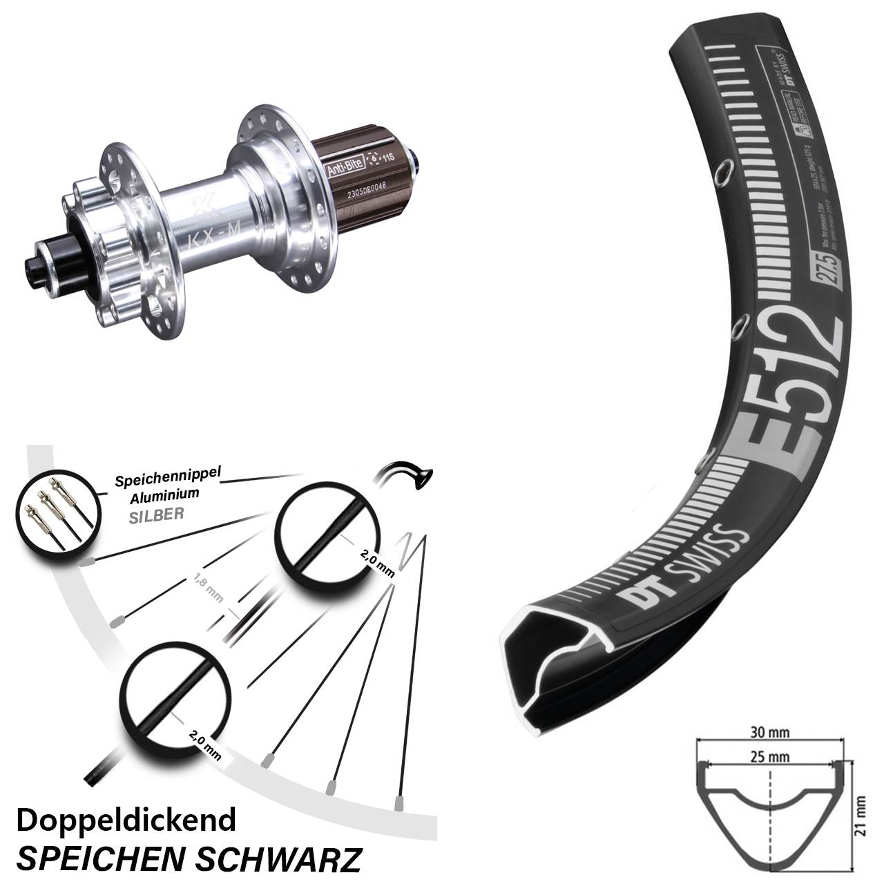 Disc Hinterrad für Schnellspanner 27,5 Zoll DT Swiss E 512 KX-M 8-12 fach HG