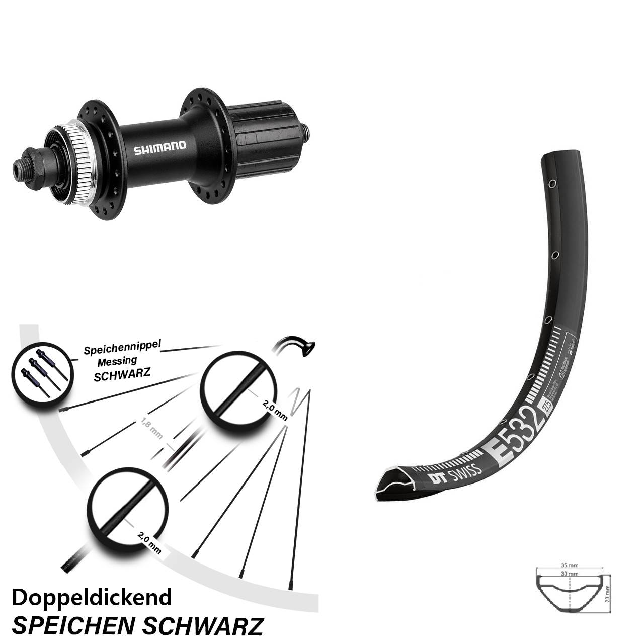 Hinterrad 27,5 Zoll DT Swiss E532 Shimano Alivio FH-M4050 5x135 Centerlock 8-11 fach HG