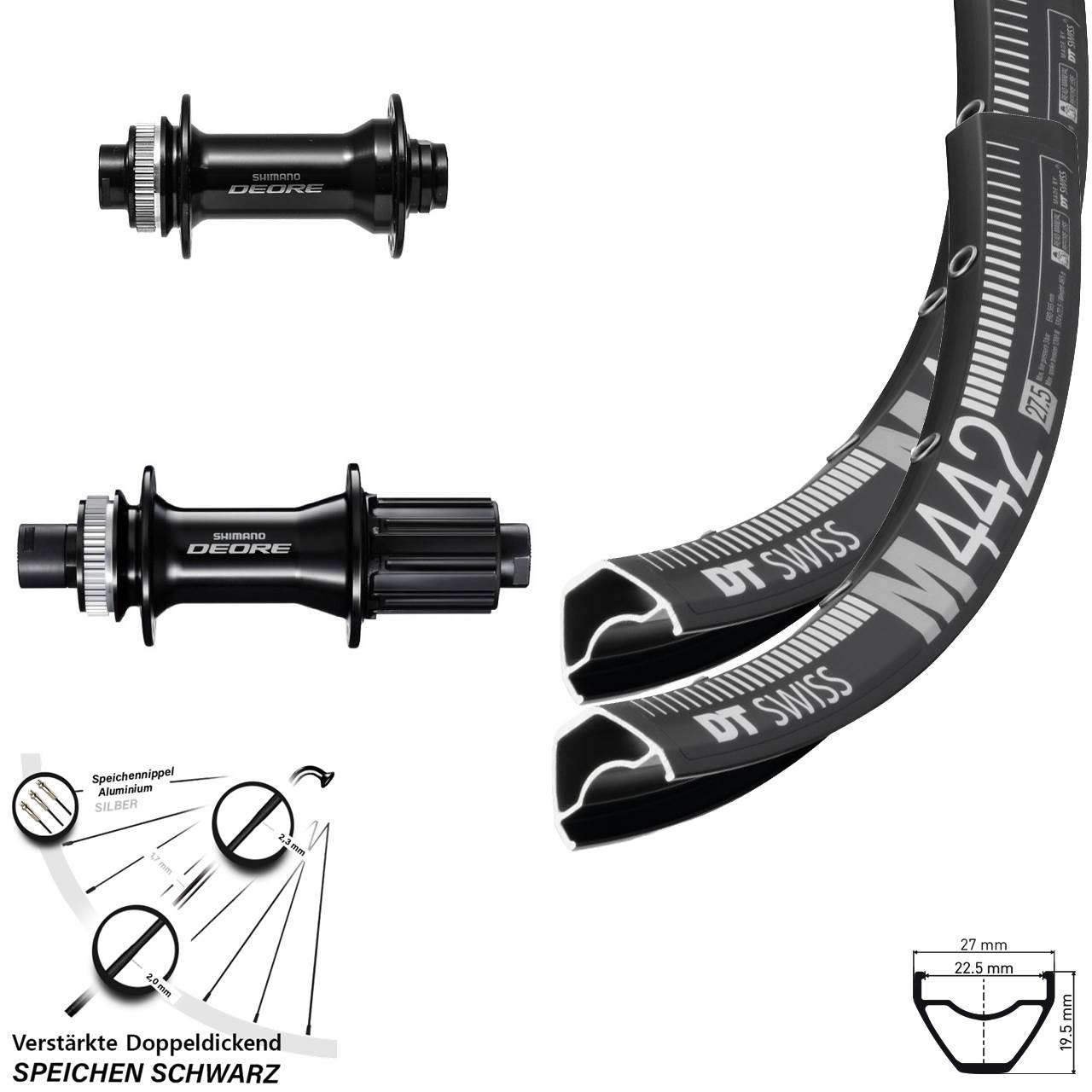 Laufradsatz Centerlock 28-29 Zoll DT Swiss M442 Shimano Deore 8-11 fach HG 15x110 12x148