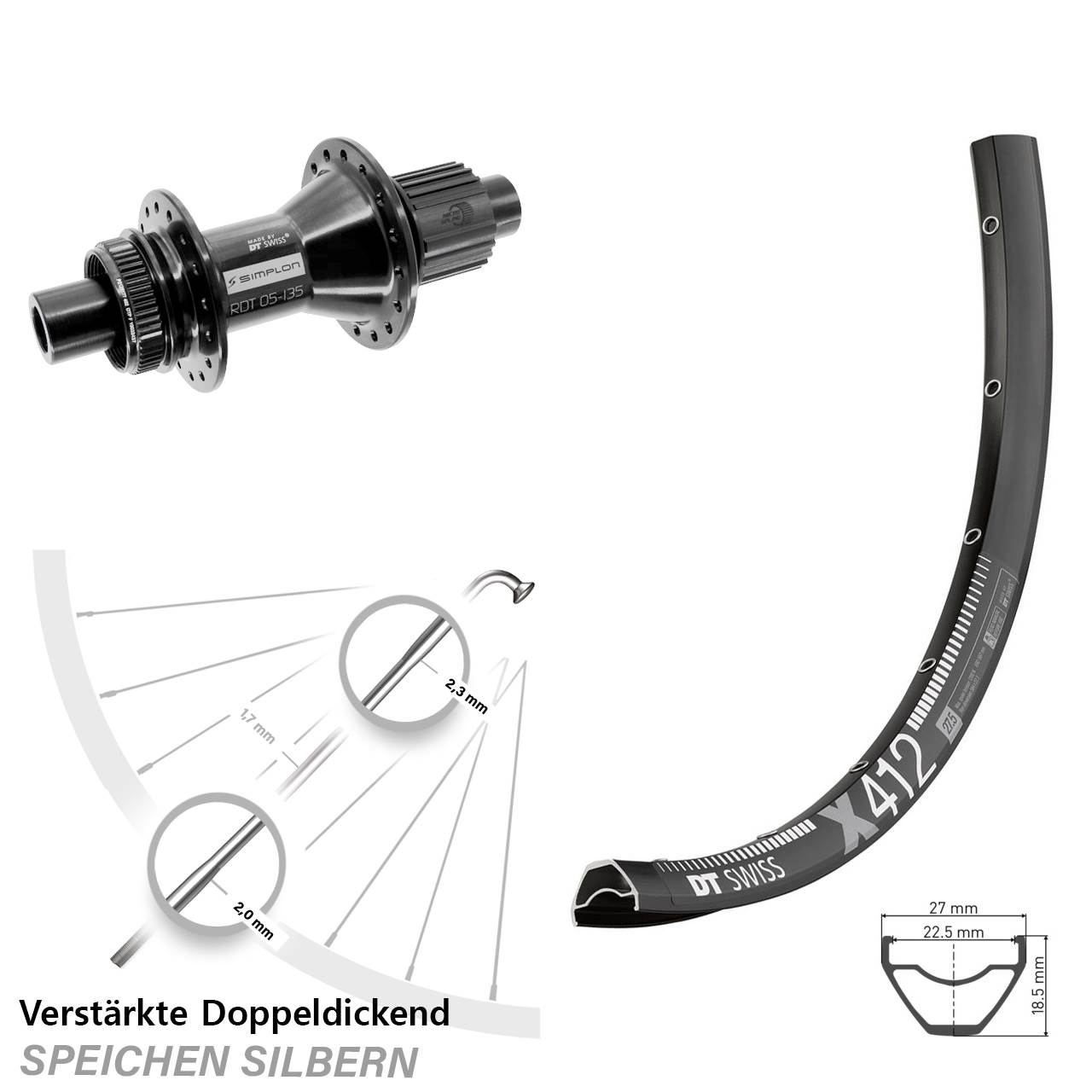 29 Zoll DT Swiss X412 DT Swiss 370 Hybrid Hinterrad Centerlock 12x142 Micro Spline