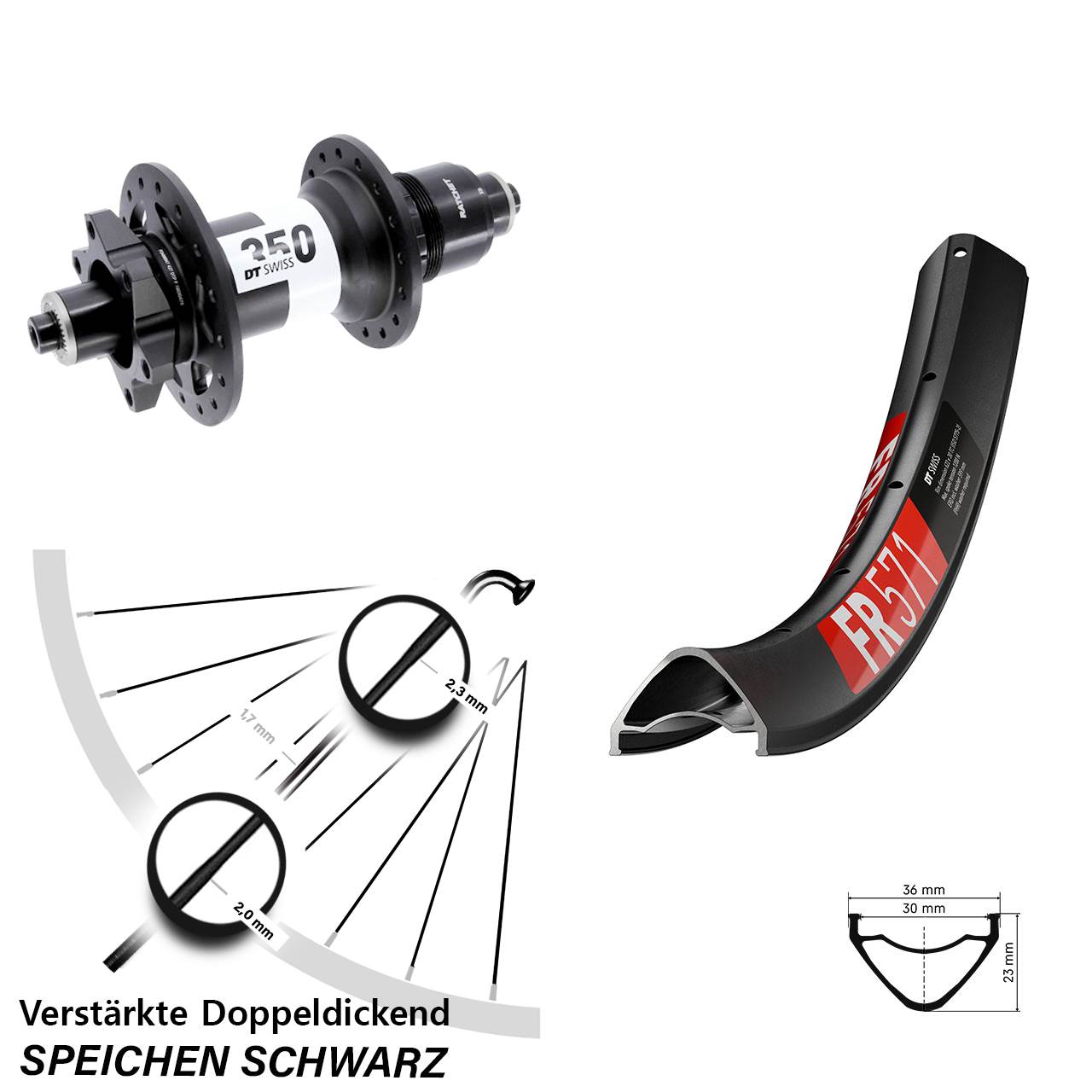 27,5 Zoll DT Swiss FR 571 350 Boost 6-Loch Hinterrad QR XD 11-12 fach
