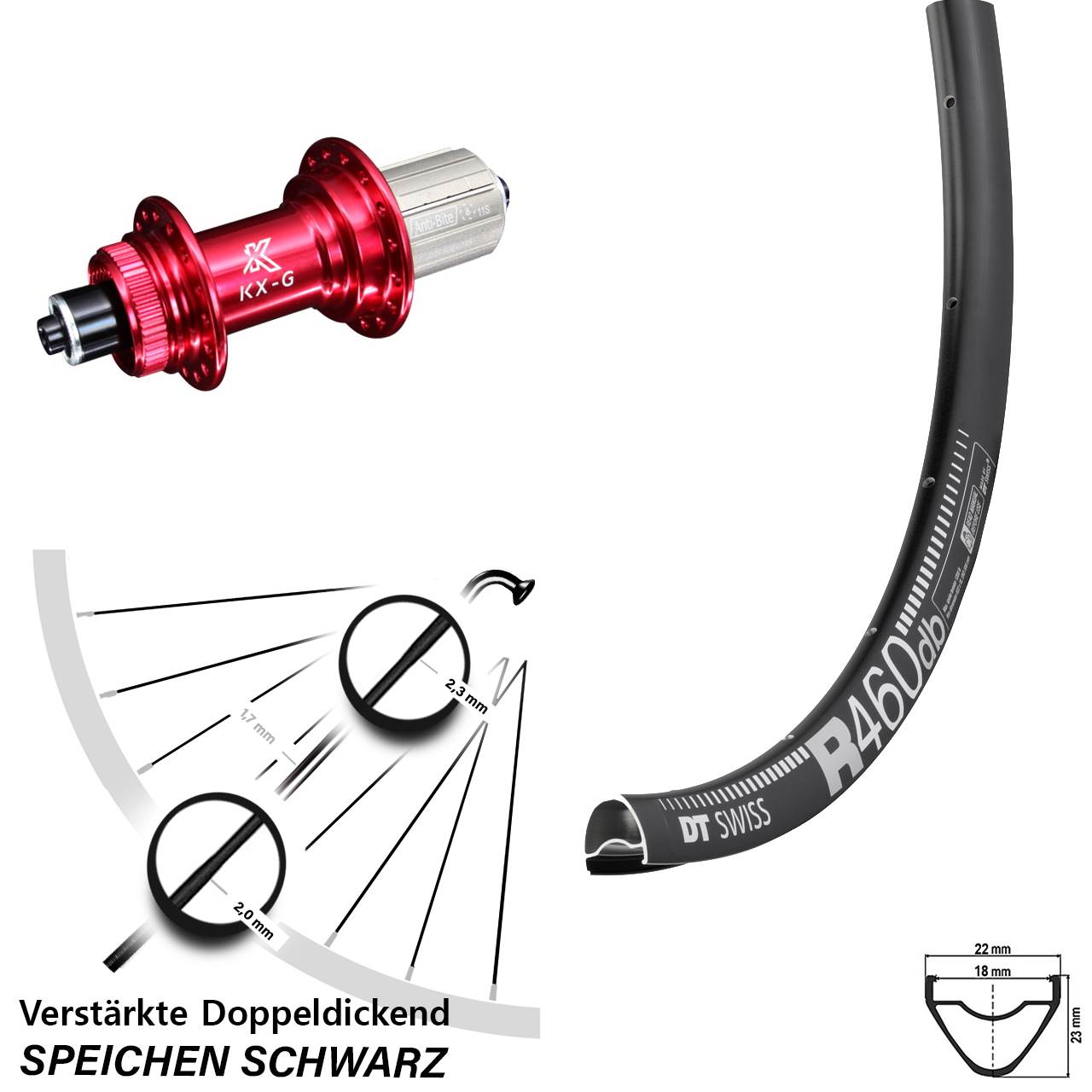 Disc Hinterrad 28 Zoll DT Swiss R 460 KX-G rot 8-12 fach für Schnellspanner
