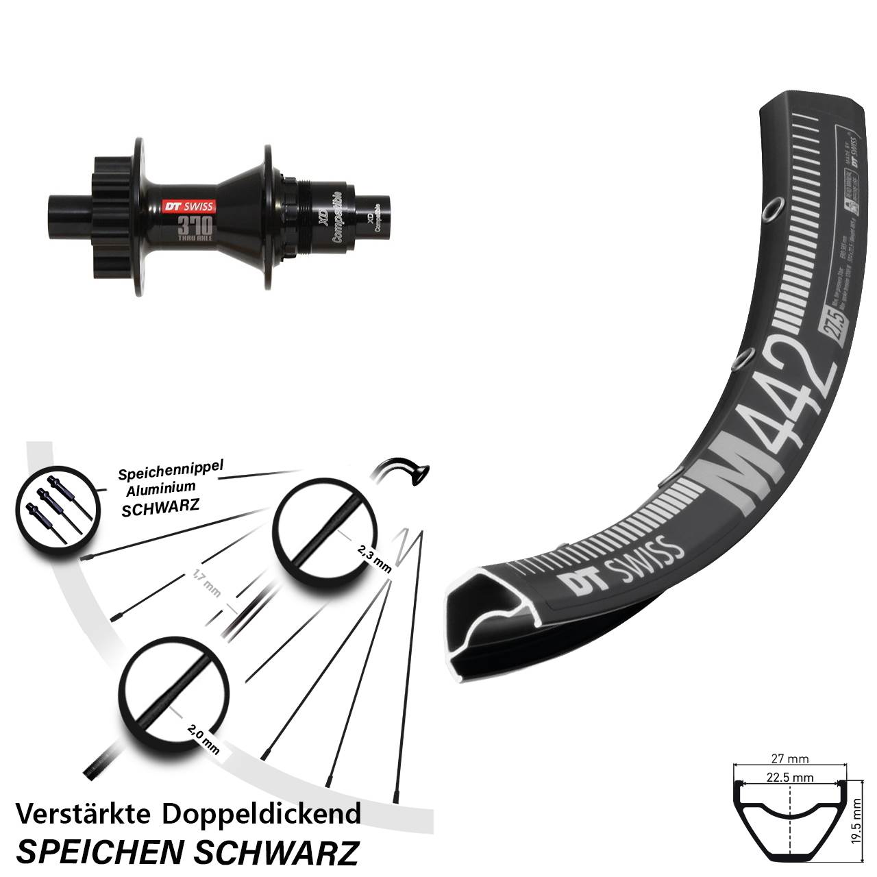 28-29 Zoll DT Swiss M 442-370 Disc Laufrad 12x142 SRAM XD