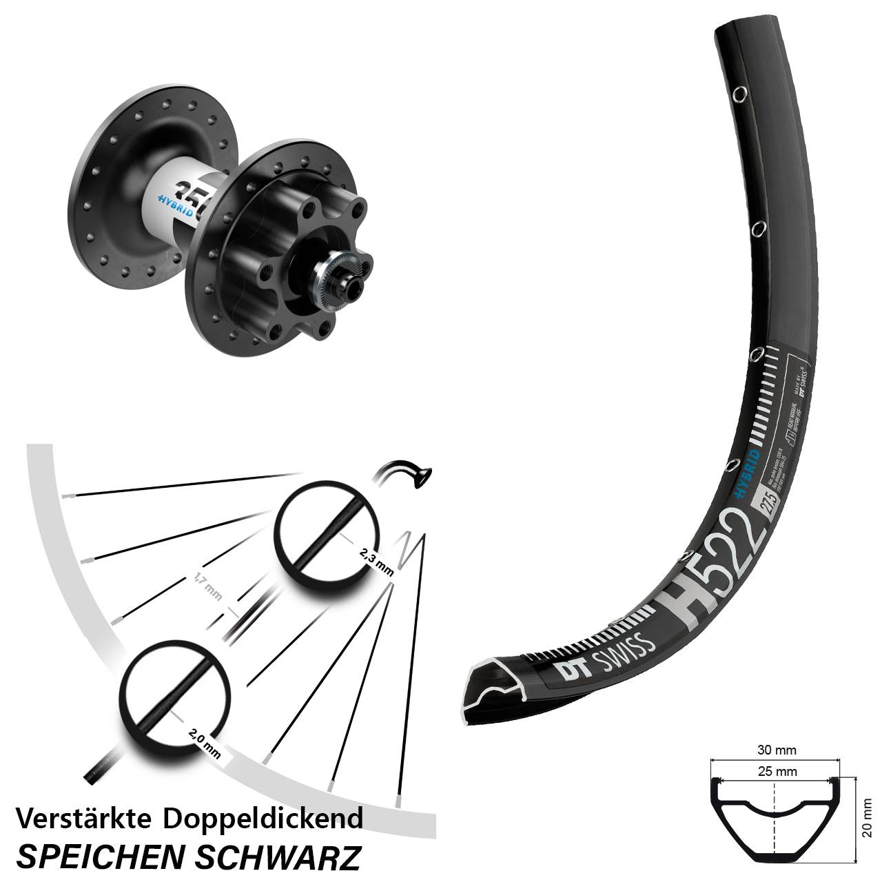 Disc Vorderrad 28-29 Zoll DT Swiss H522 Hybrid 350 QR