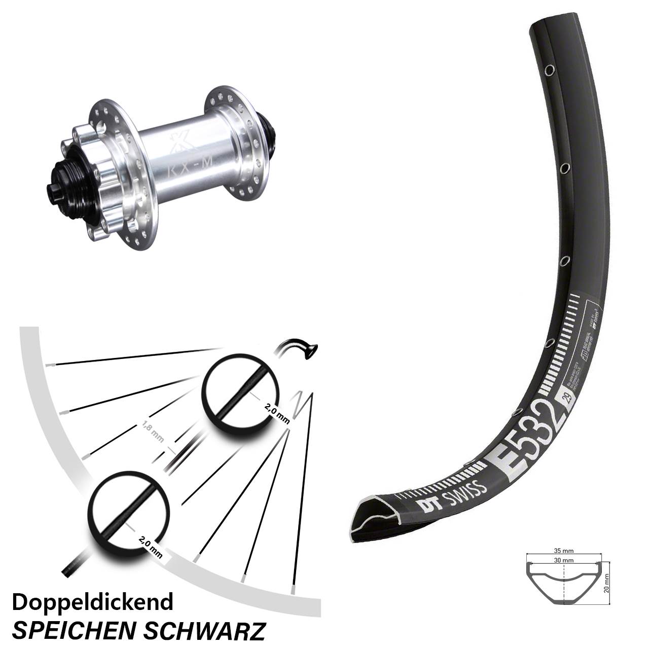 29 Zoll DT Swiss E 532 Disc KX-M 6-Loch Vorderrad QR