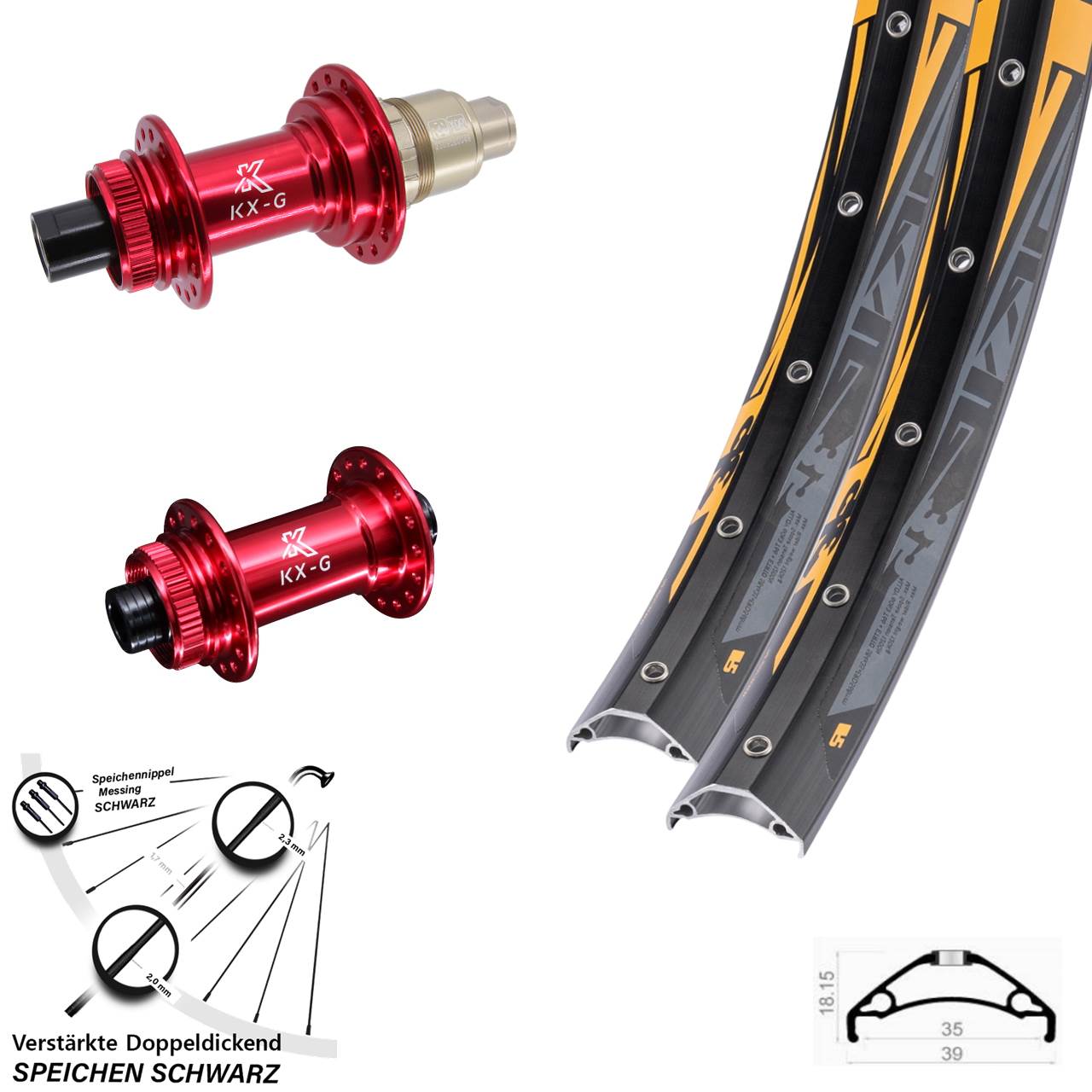Disc Laufrad-Satz 27,5 Zoll Rodi TRYP 35 KX-G rot XDR 11-12 fach 15x100 12x142