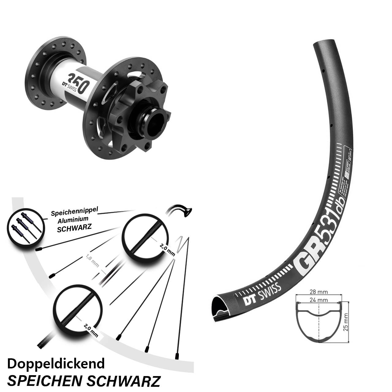 DT Swiss GR 531 DT Swiss 350 29 Zoll 6-Loch Vorderrad 15x110 Boost