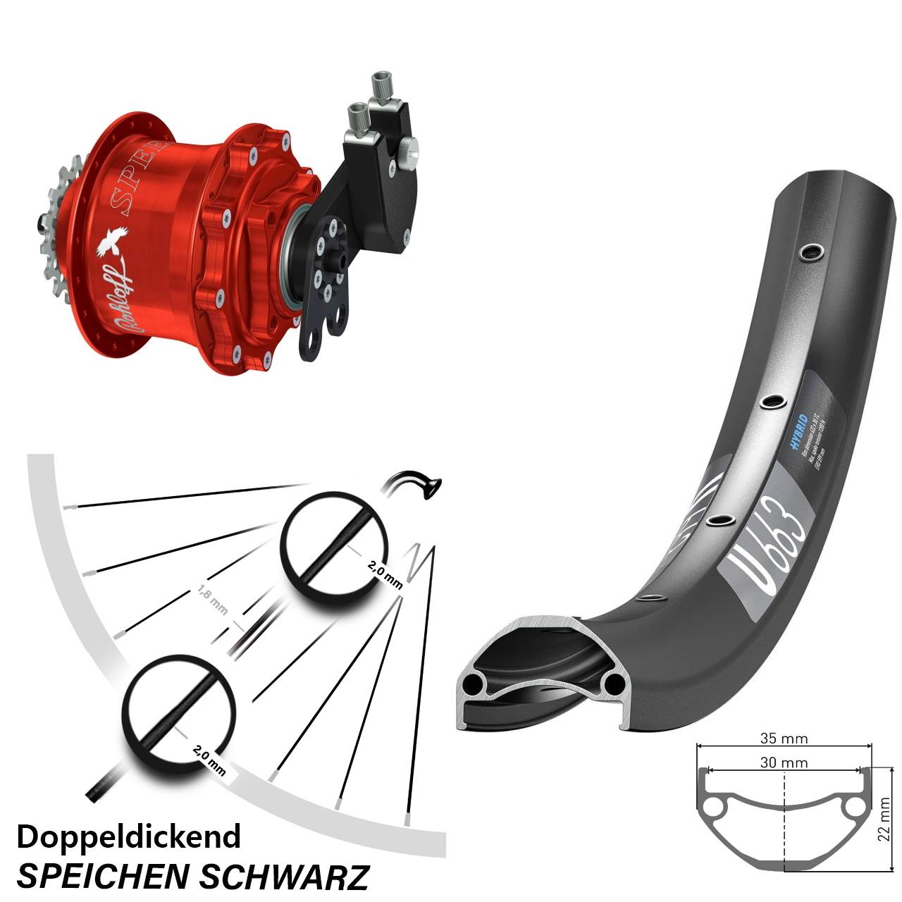 Hinterrad 29 Zoll DT Swiss U 663 Rohloff Speedhub 500/14 CC DB Tandem rot